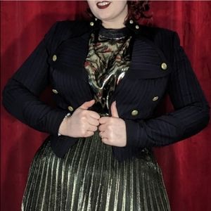 Elegant Navy Striped Military-Style Women's Jacket